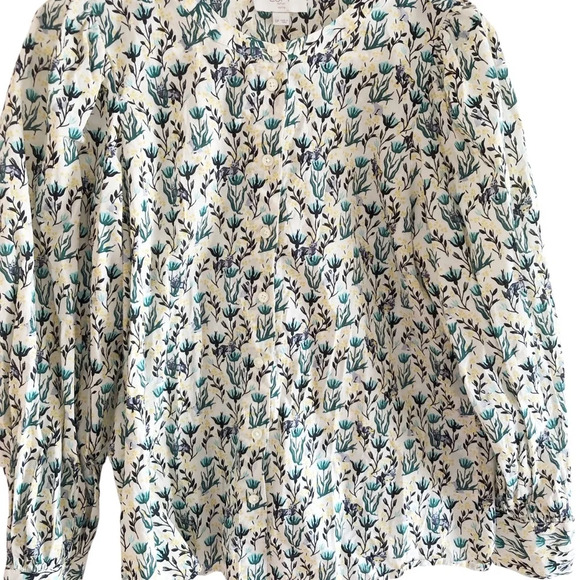 Loft Outlet Floral Button Down Slight Puff Sleeve Cotton Top Size Small Petite - Picture 3 of 7